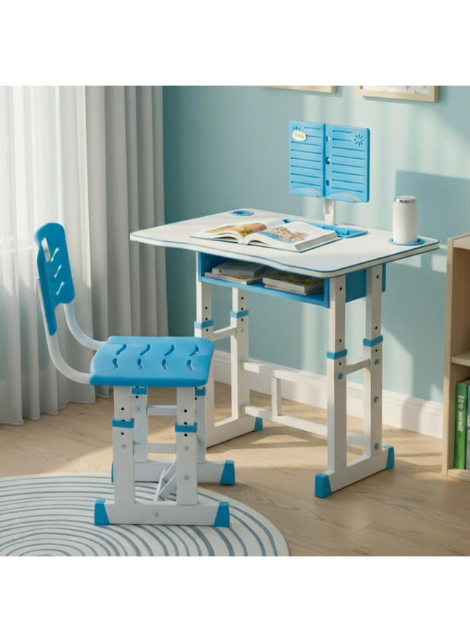 BAYBEE Childrens Study Table and Chair Set for Kids 2+ Years Boys & Girls | Height Adjustable Study Desk with Book Holder, Storage Drawer & Footrest | Ergonomic Kids Study Table for Reading & Writing Blue - Image 1